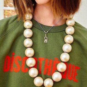 Clare V JUMBO PEARL NECKLACE Pearlized Wood NEW